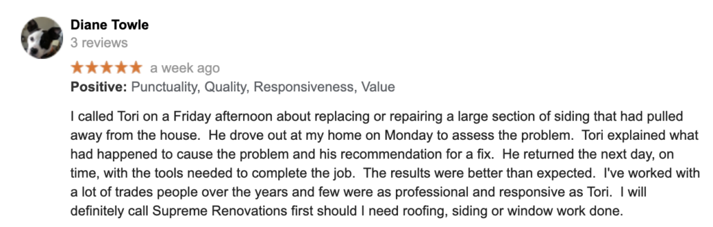customer review siding